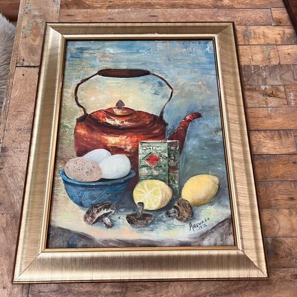 Unbranded Other - Framed Oil Canvas Still Life Painting 19.5 x 15.5 signed "Arevalo 1976"